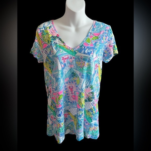 Lily Pulitzer NWOT Size Small wish‎ you were here postcard short sleeve shirt